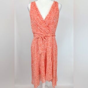 DKNY Donna Karan Coral Orange Pink Sleeveless High Low Faux Wrap Dress 8 NWT